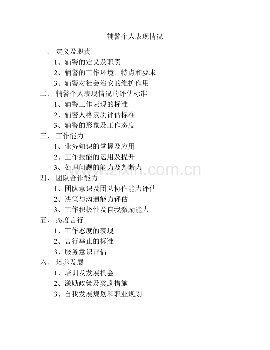 辅警个人表现情况.docx_第1页