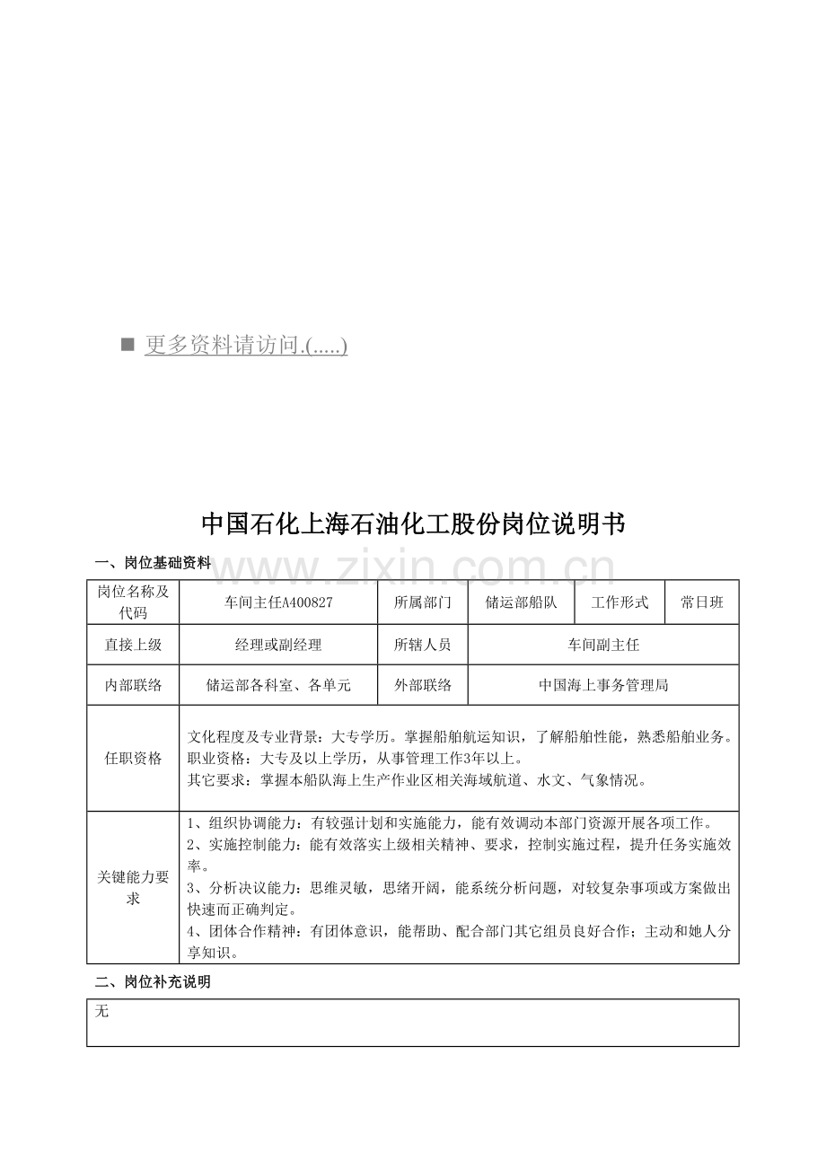 石油公司岗位说明书样本.doc_第1页