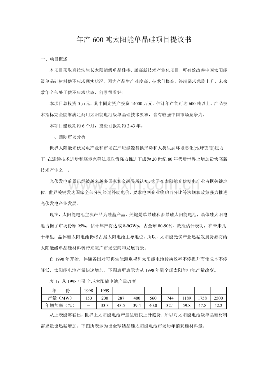 太阳能单晶硅项目建议书范本模板.doc_第1页