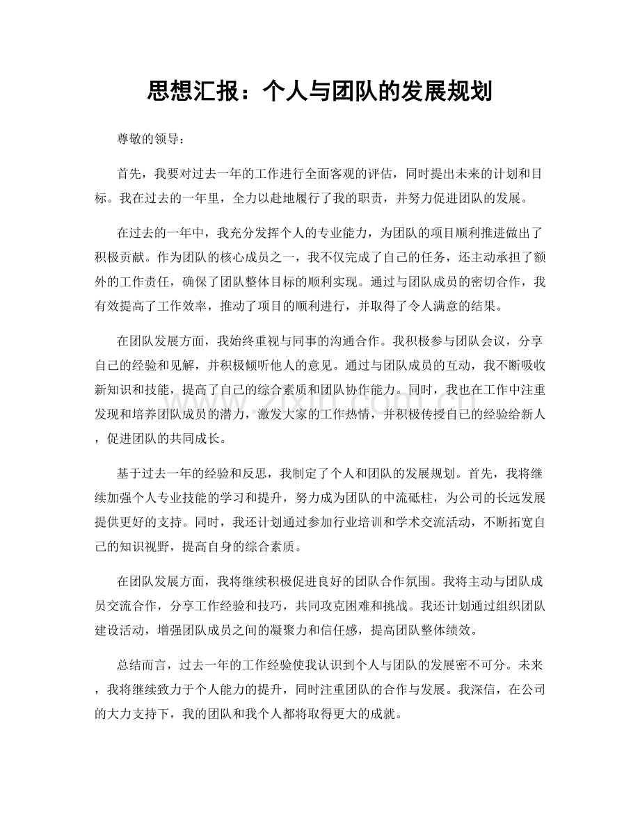 思想汇报：个人与团队的发展规划.docx_第1页