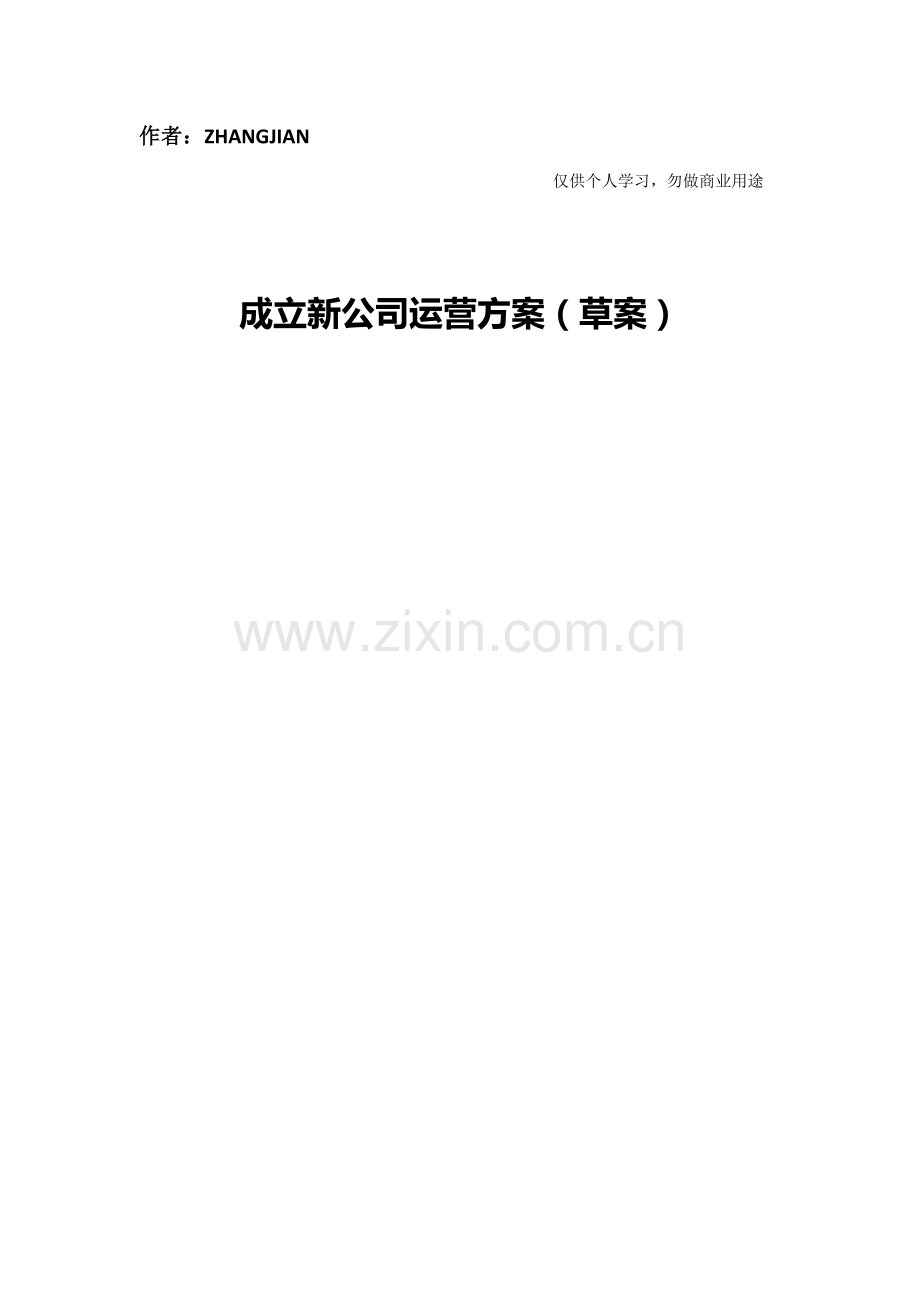 成立新公司运营专题方案草案模板.docx_第1页