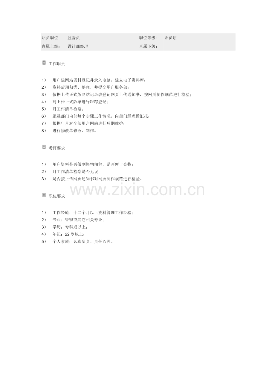 监督员岗位职责样本.doc_第1页