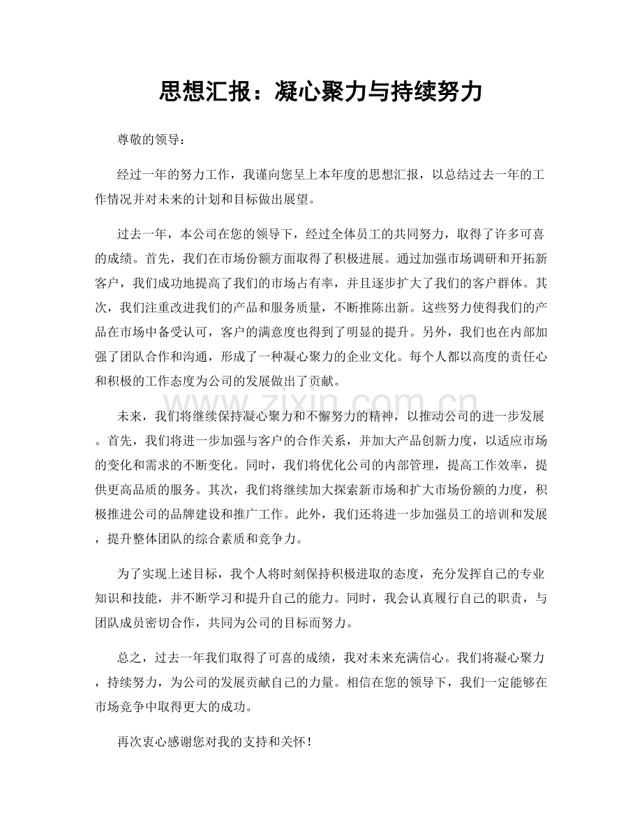 思想汇报：凝心聚力与持续努力.docx_第1页