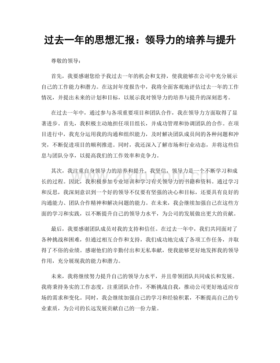 过去一年的思想汇报：领导力的培养与提升.docx_第1页