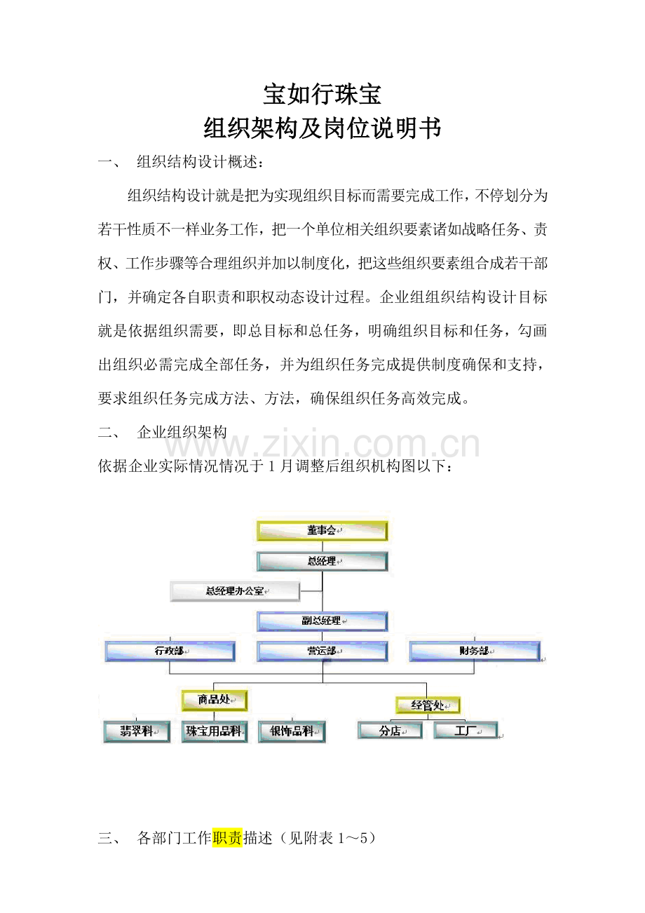 公司组织架构及岗位新版说明书.doc_第1页