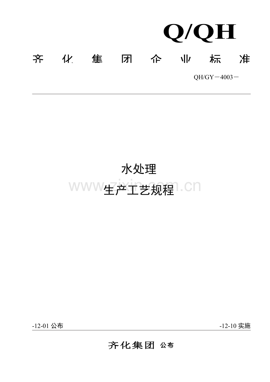 水处理工艺规程模板.doc_第1页