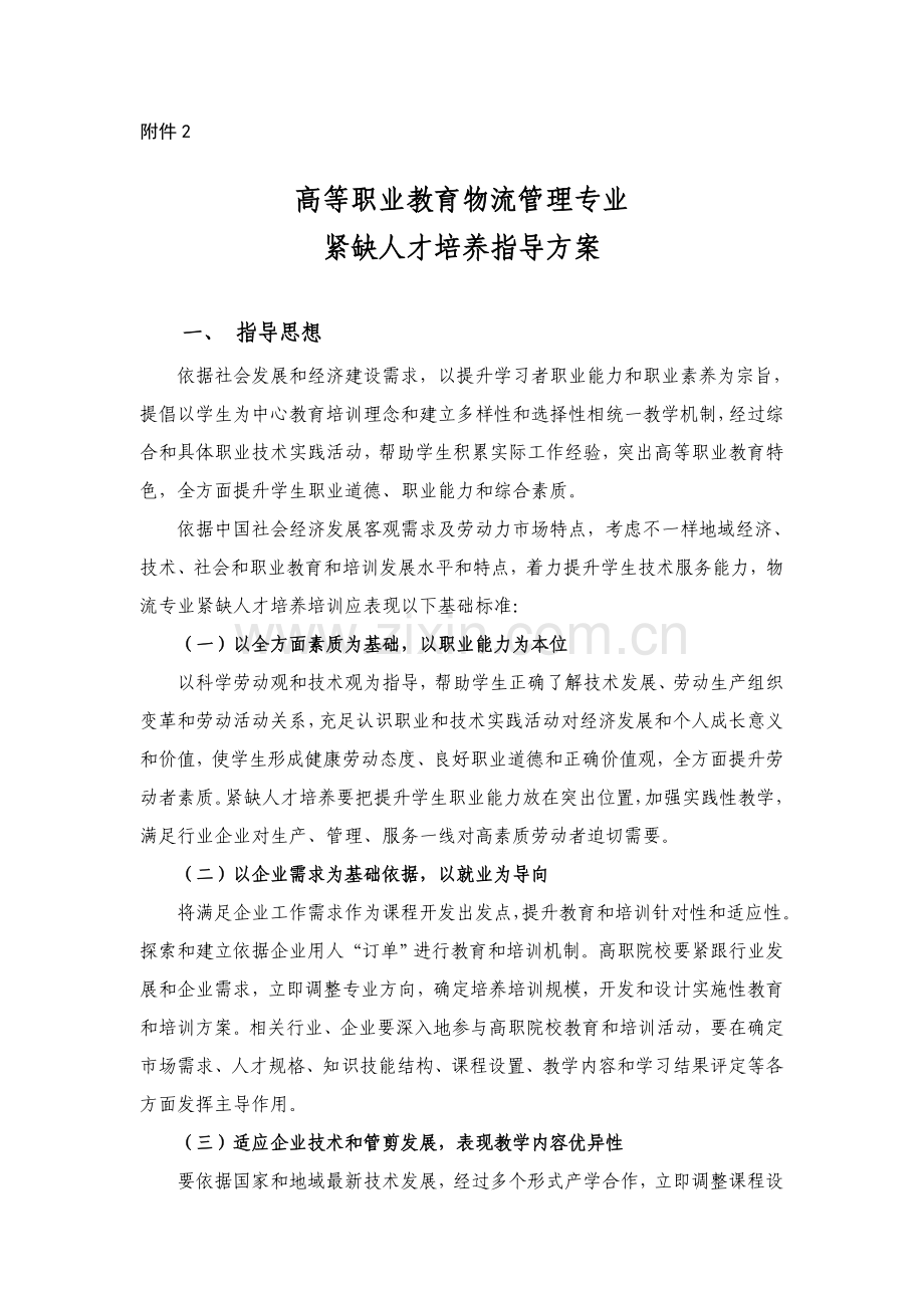 物流管理专业紧缺人才培养指导方案样本.doc_第1页