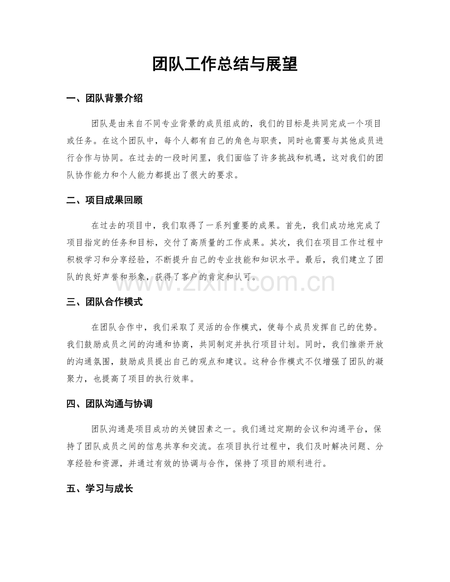 团队工作总结与展望.docx_第1页