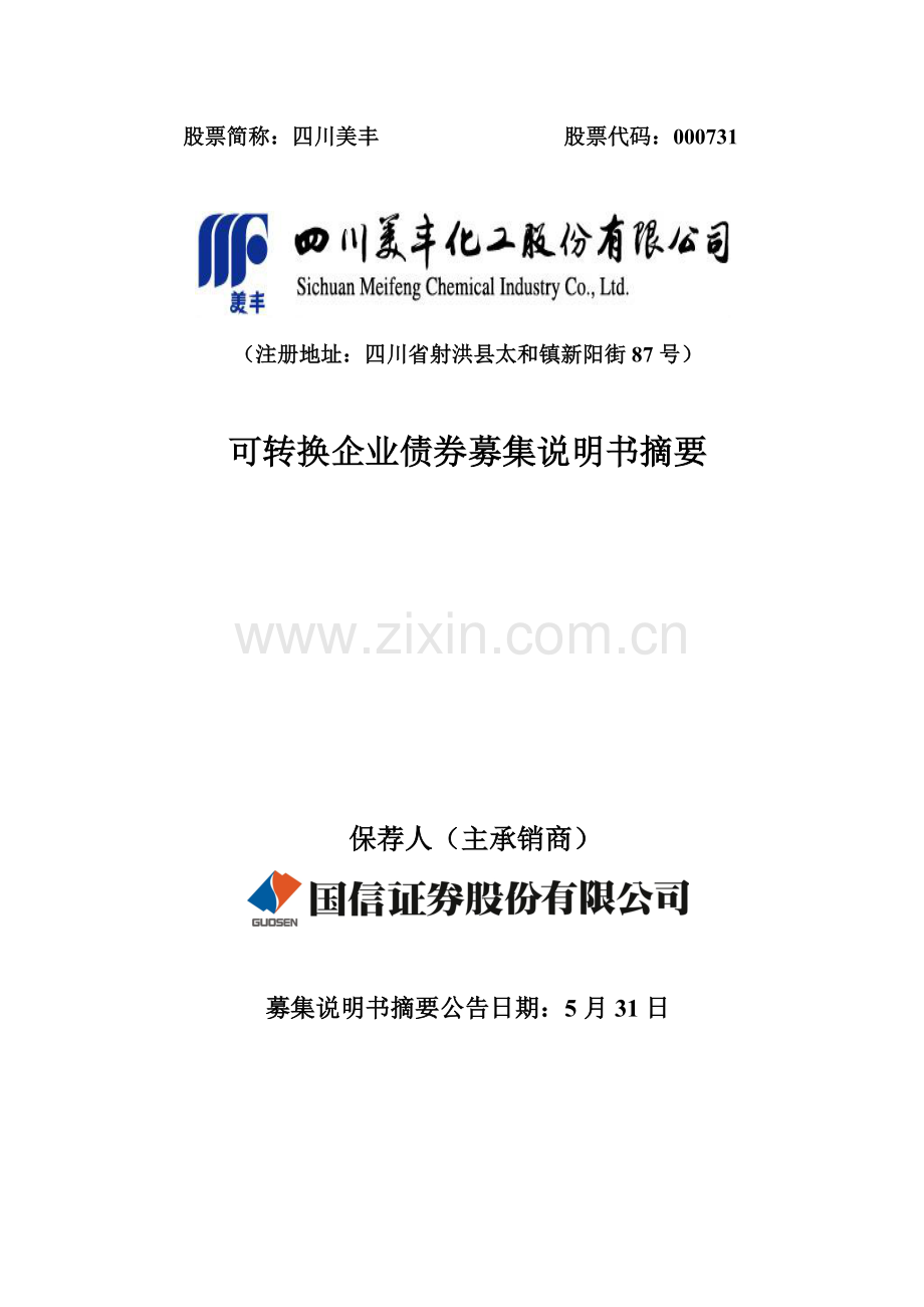 可转换公司债券募集说明书摘要模板.doc_第1页