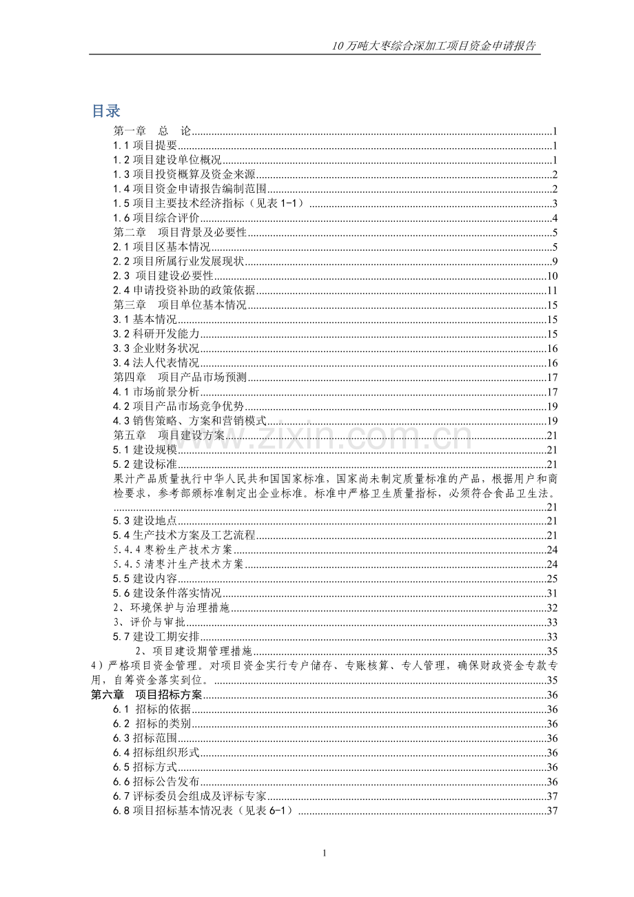 10万吨大枣综合深加工项目申请立项可行性研究报告.doc_第1页