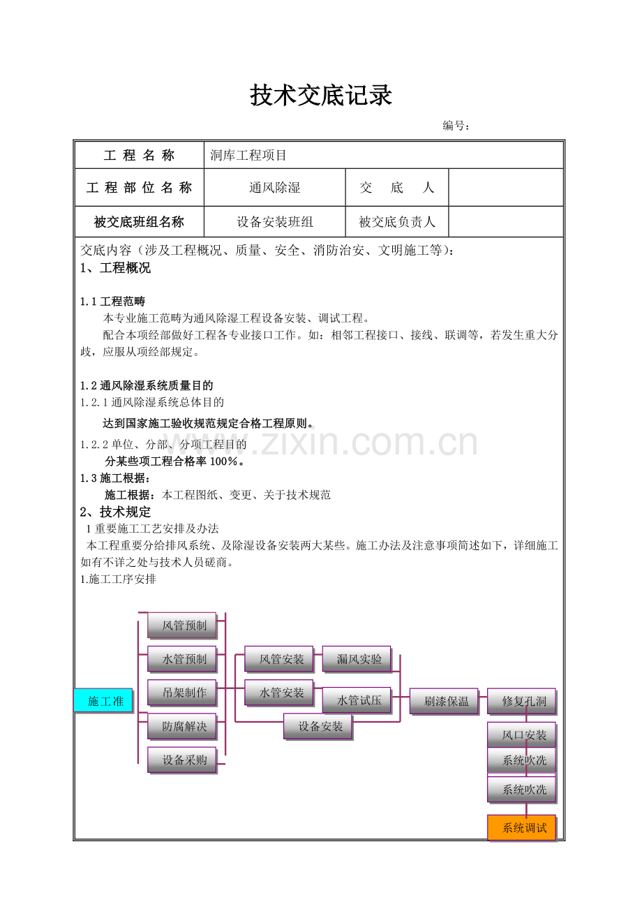洞库综合项目工程通风除湿关键技术交底.doc_第1页