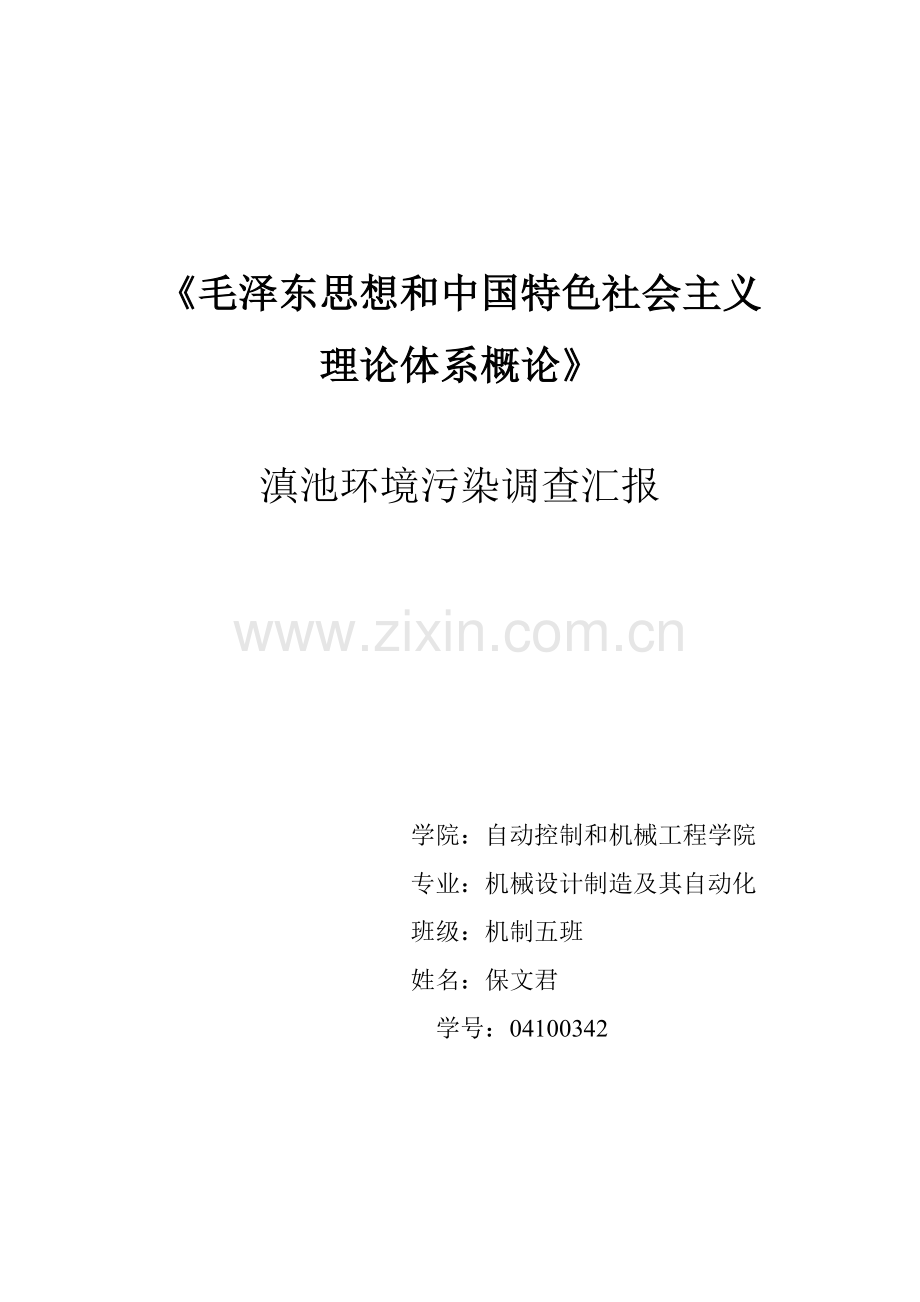 滇池环境污染调查研究报告.doc_第1页