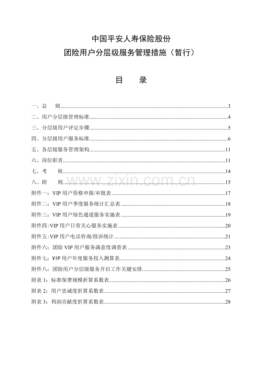 平安人寿保险公司团险客户分层级服务管理办法模板.doc_第1页