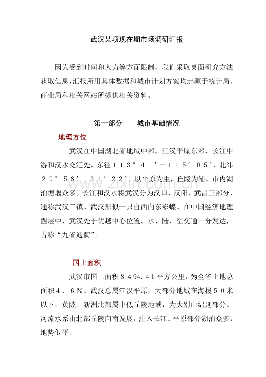 武汉项目前期市场调查报告样本.doc_第1页