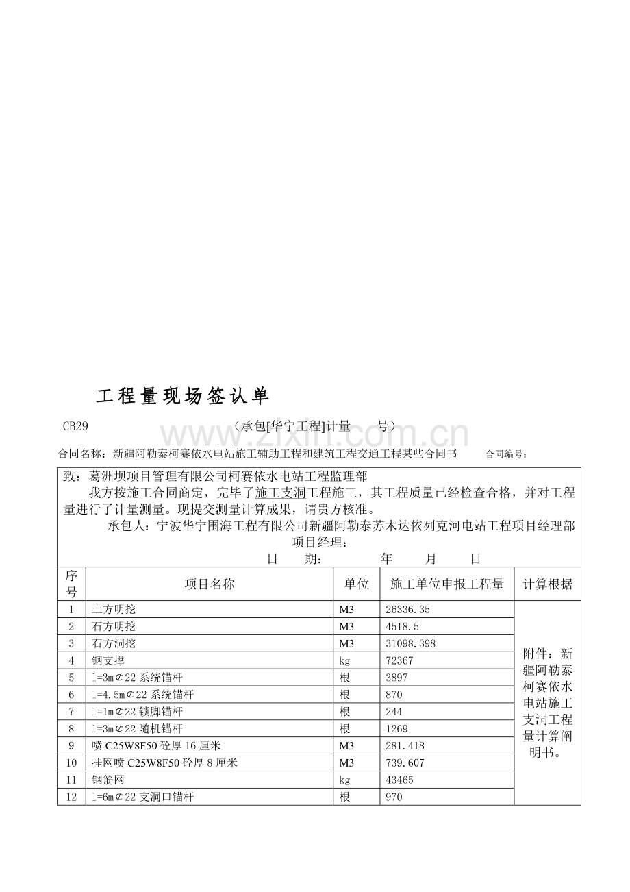 综合项目工程量现场签认单.doc_第1页