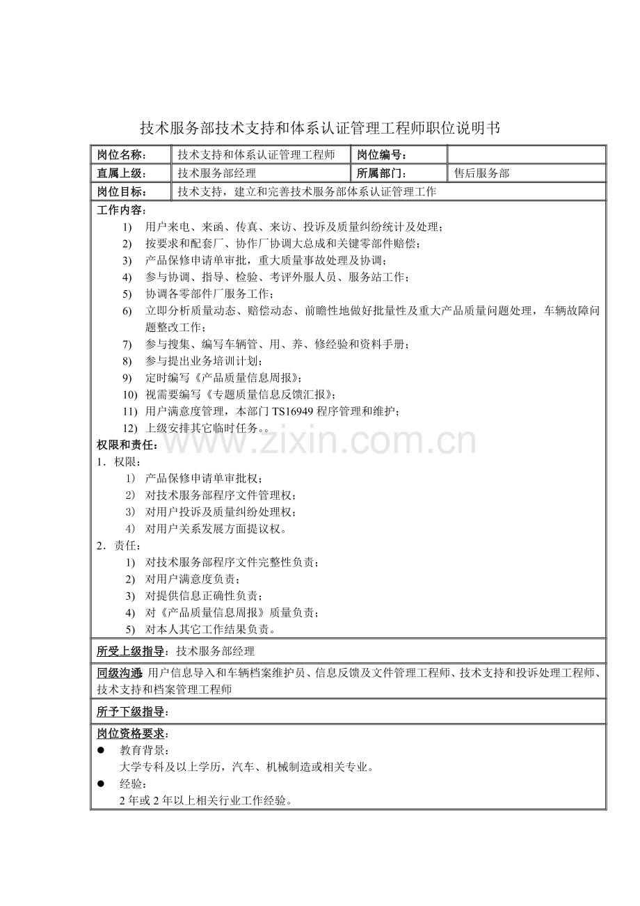 技术支持与体系认证管理工程师岗位职责样本.doc_第1页