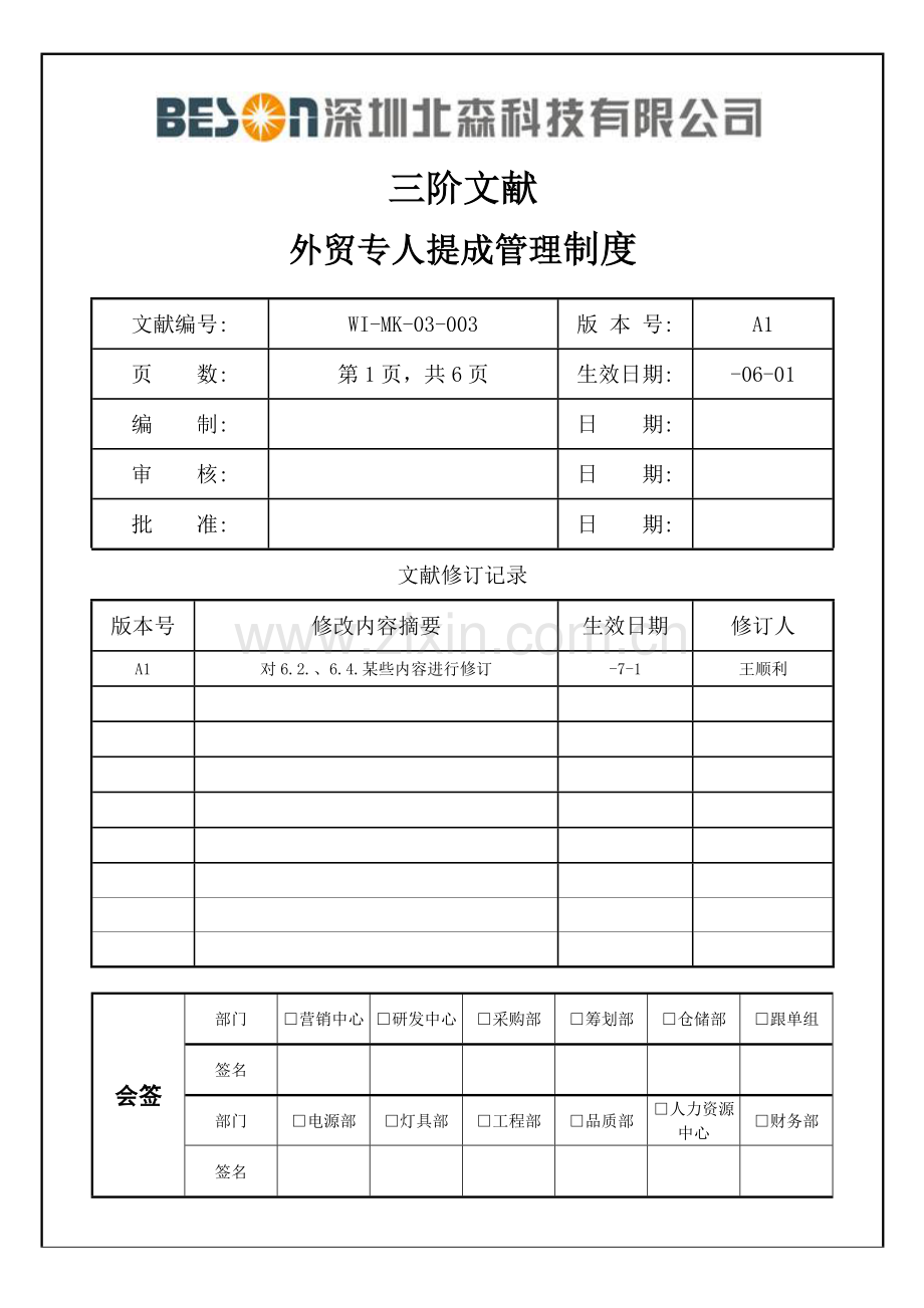 外贸专员提成管理新规制度.doc_第1页