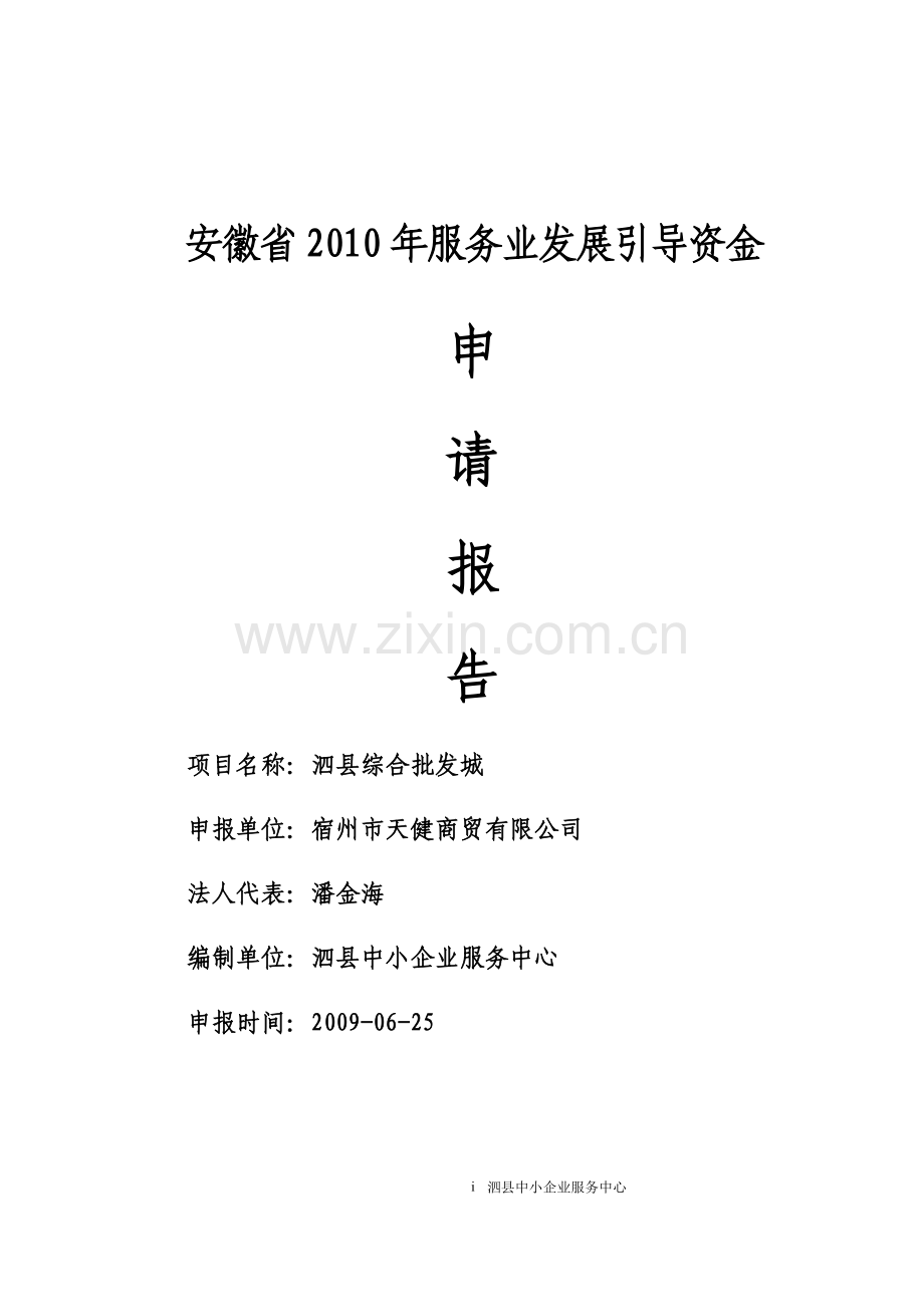 泗县综合批发城项目建设可行性研究报告.doc_第1页