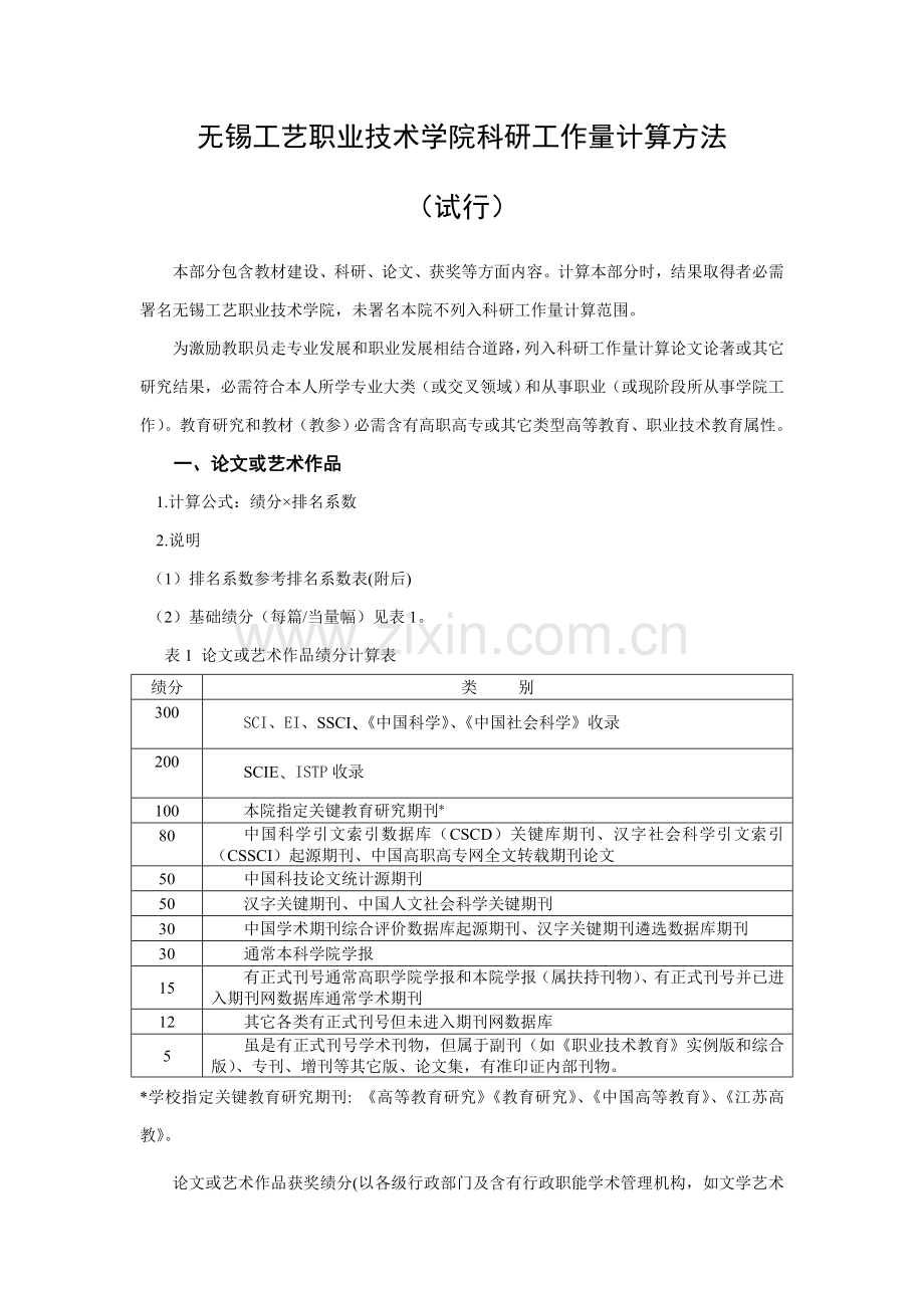 无锡工艺职业技术学院科研工作量计算方法模板.doc_第1页