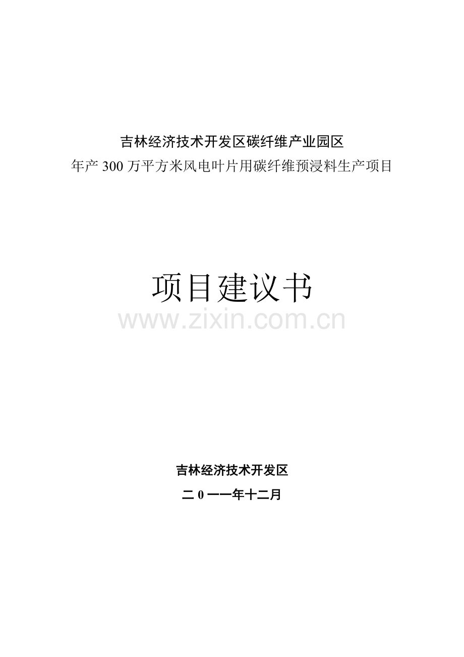 年产300万平方米风电叶片用碳纤维预浸料生产资金投资可行性研究报告(1).doc_第1页