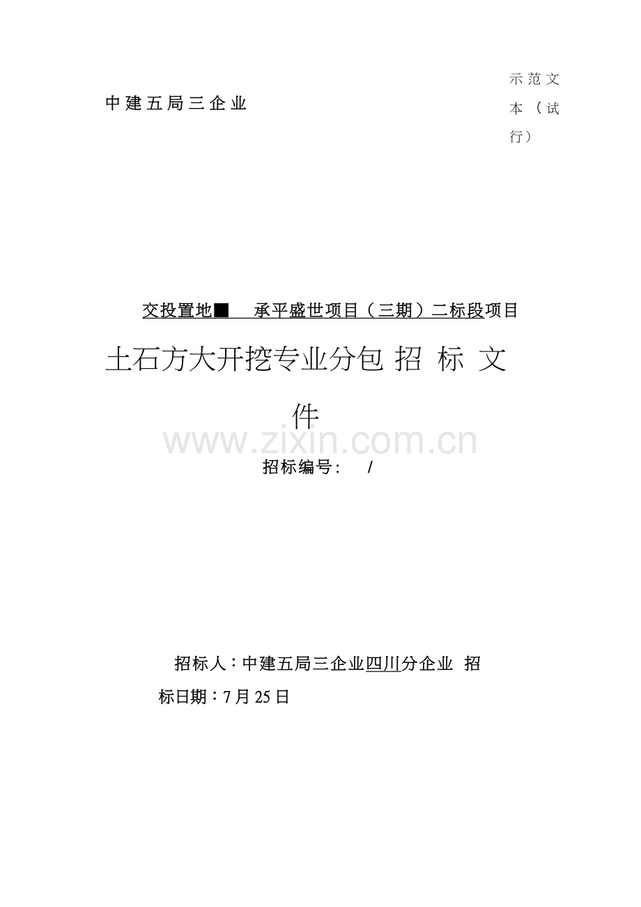 项目土石方大开挖专业分包招标文件模板.docx_第1页
