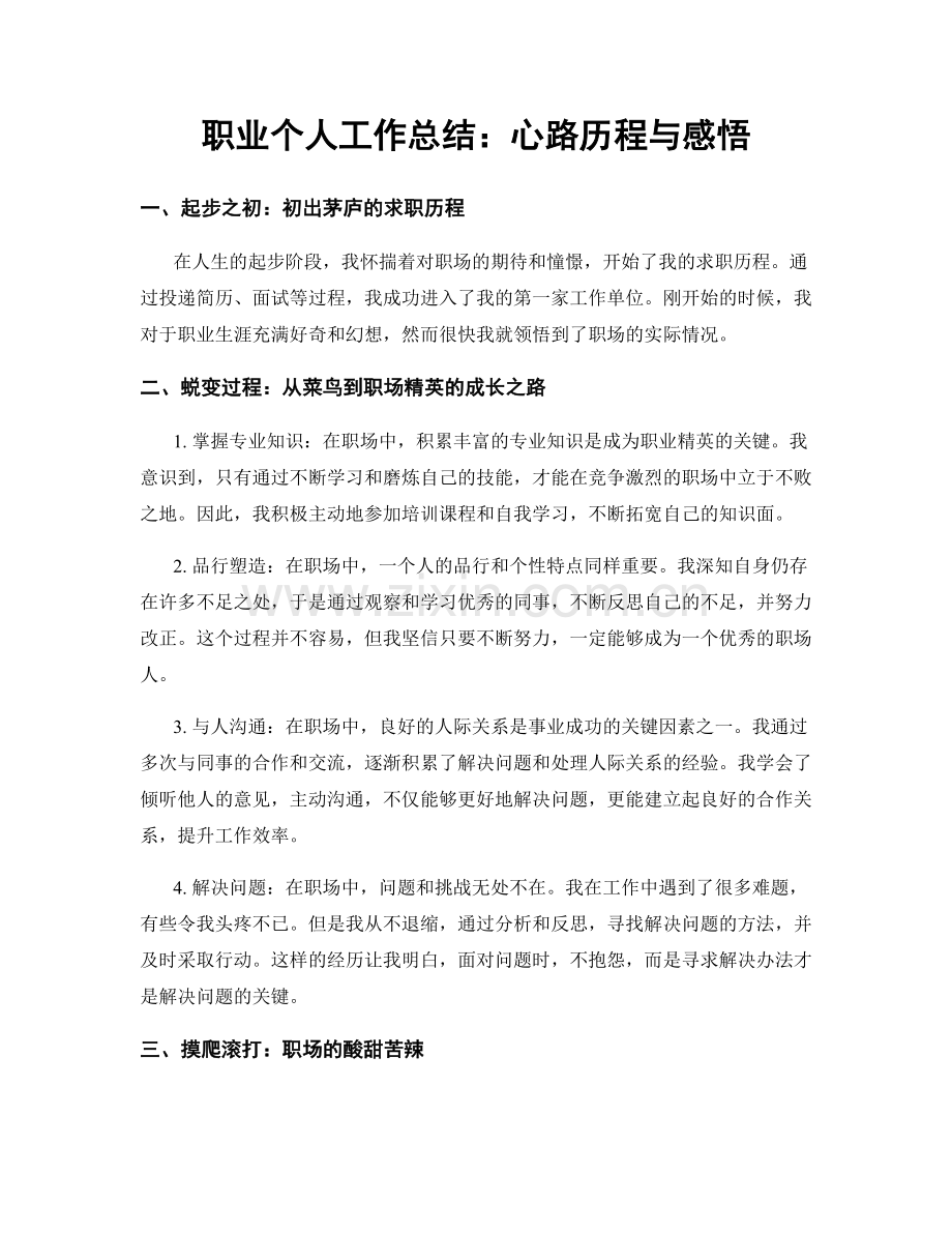 个人工作总结：心路历程与感悟.docx_第1页