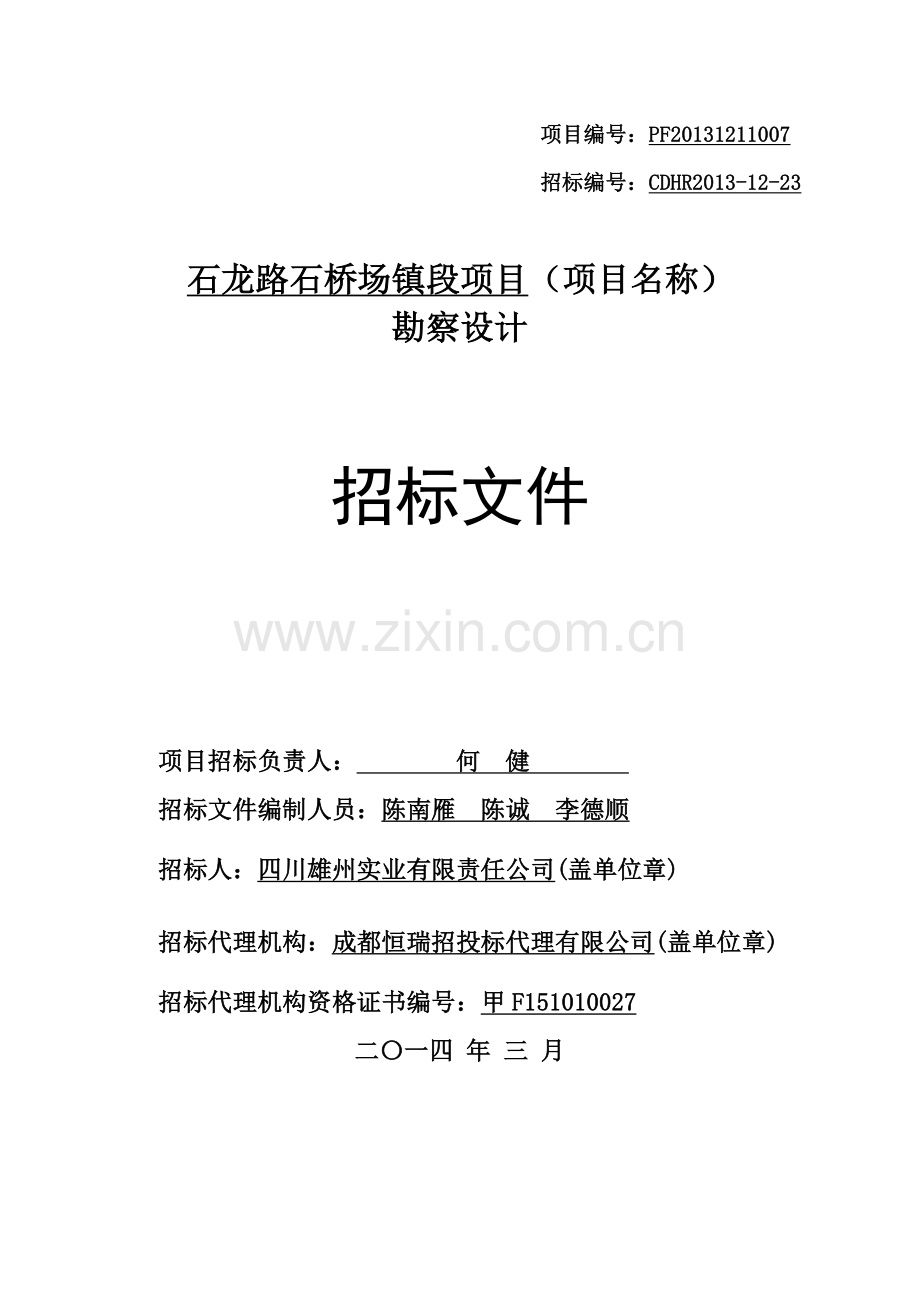 石龙路石桥场镇段项目勘察设计招标文件.doc_第1页