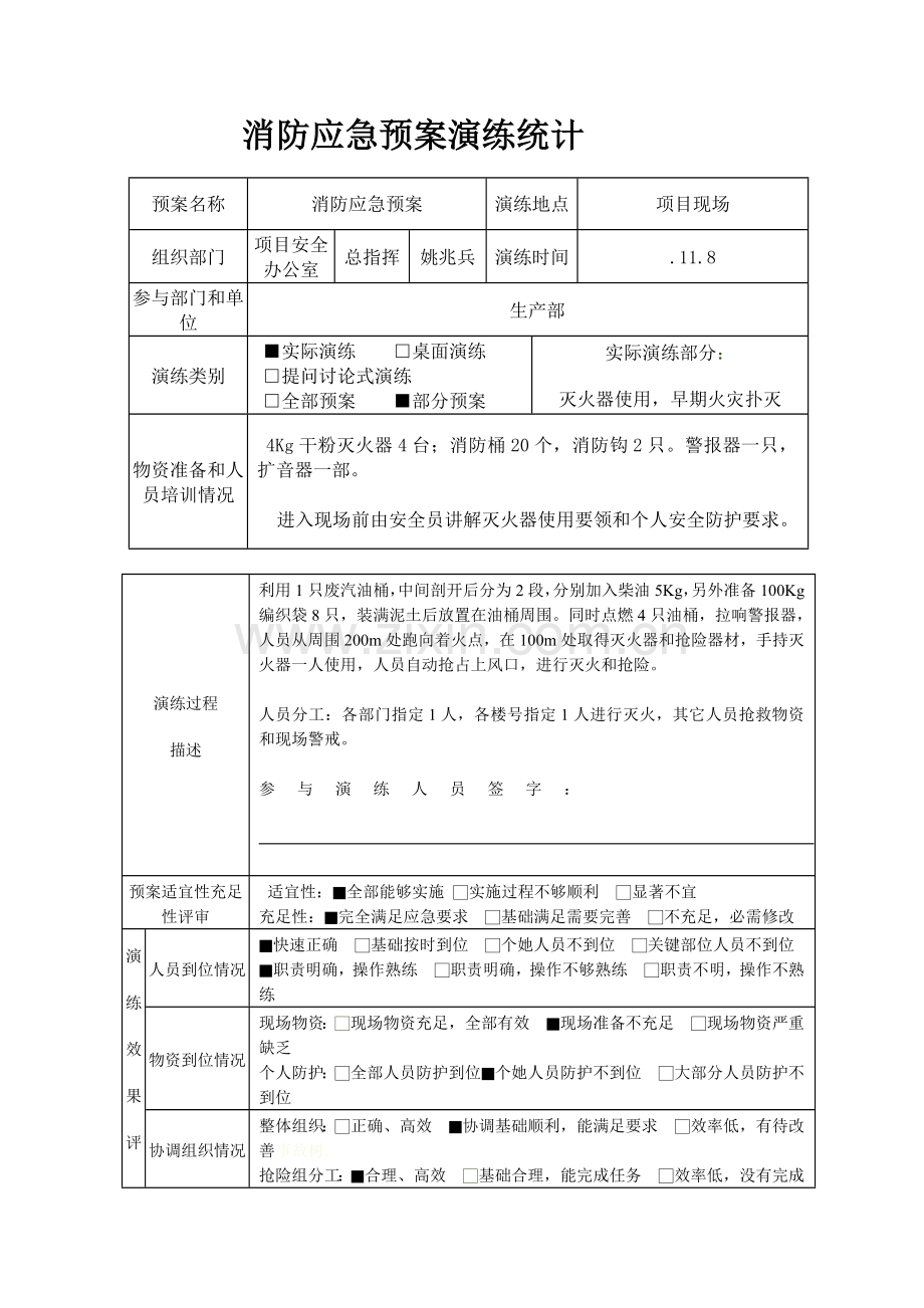 消防应急专题预案演练记录.docx_第1页