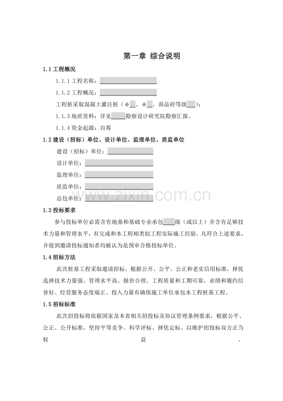 灌注桩施工招标文件模板模板.doc_第1页