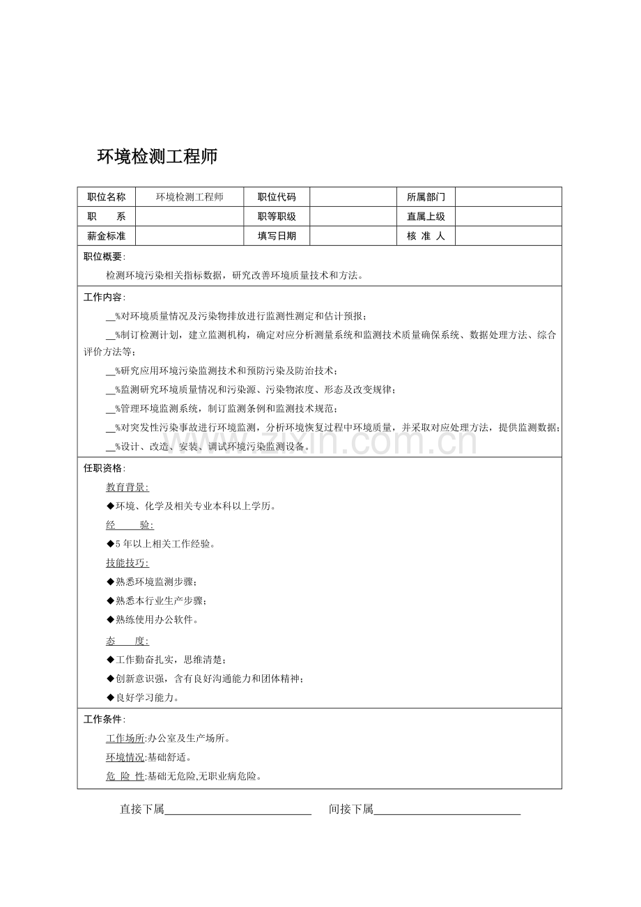 环境检测工程师岗位职责模板样本.doc_第1页