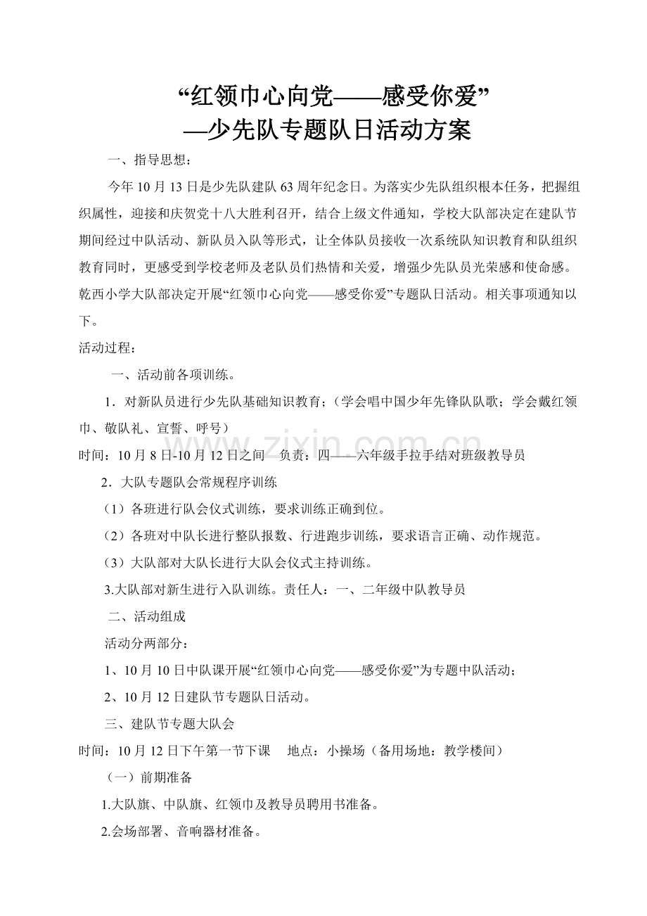 红领巾心向党感受你的爱少先队主题队日活动专业方案.doc_第1页