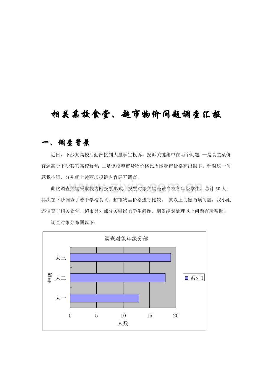 针对校食堂、超市物价问题的调查报告样本.doc_第1页