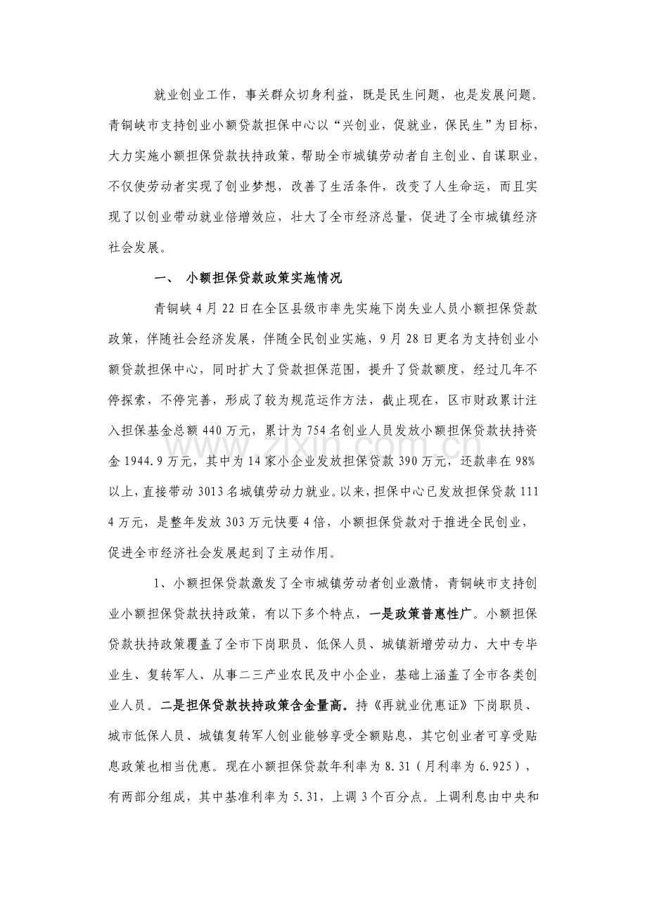 支持创业小额担保贷款运行情况调查报告样本.doc_第1页