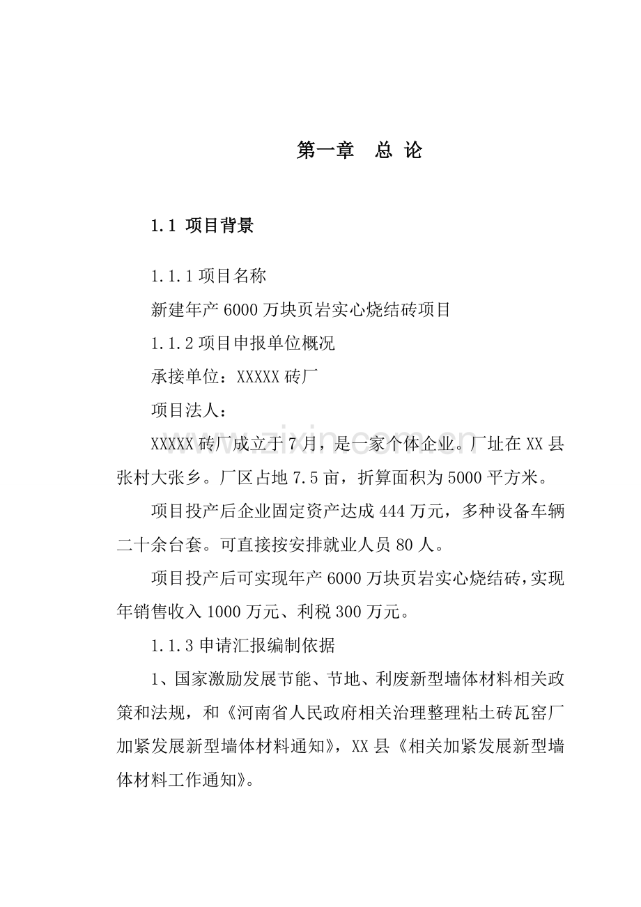 页岩实心烧结砖项目书范本样本.doc_第1页