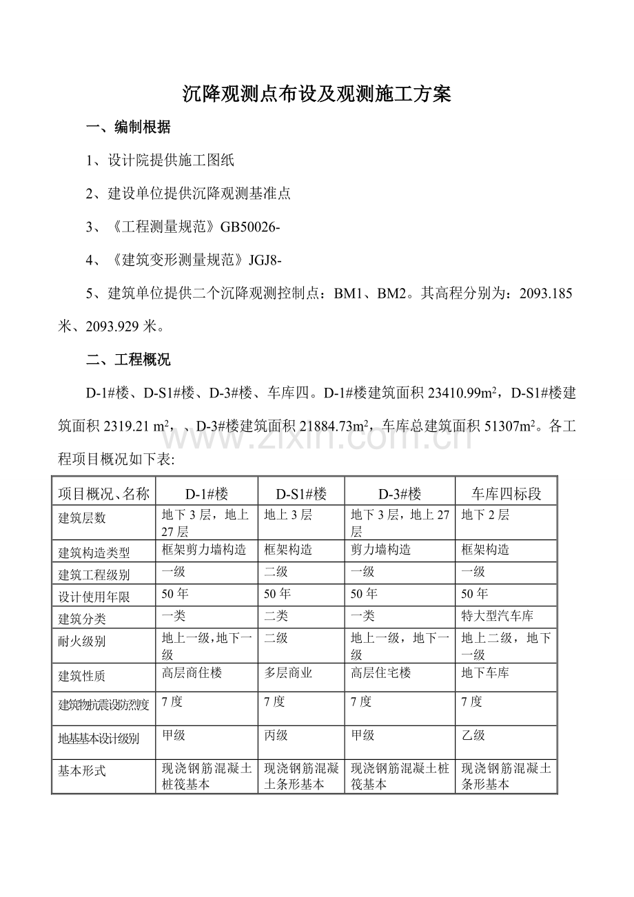 沉降观测点的布设及观测综合项目施工专项方案.doc_第1页