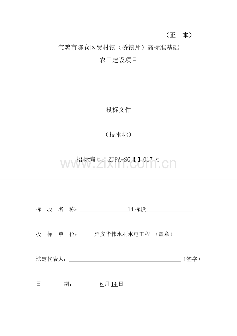 高标准基本农田建设项目投标文件模板.doc_第1页