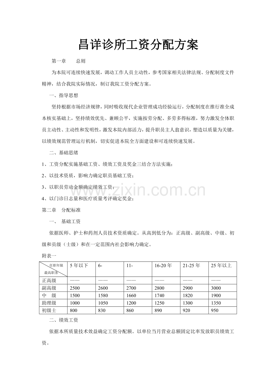 昌详诊所工资分配专项方案.doc_第1页