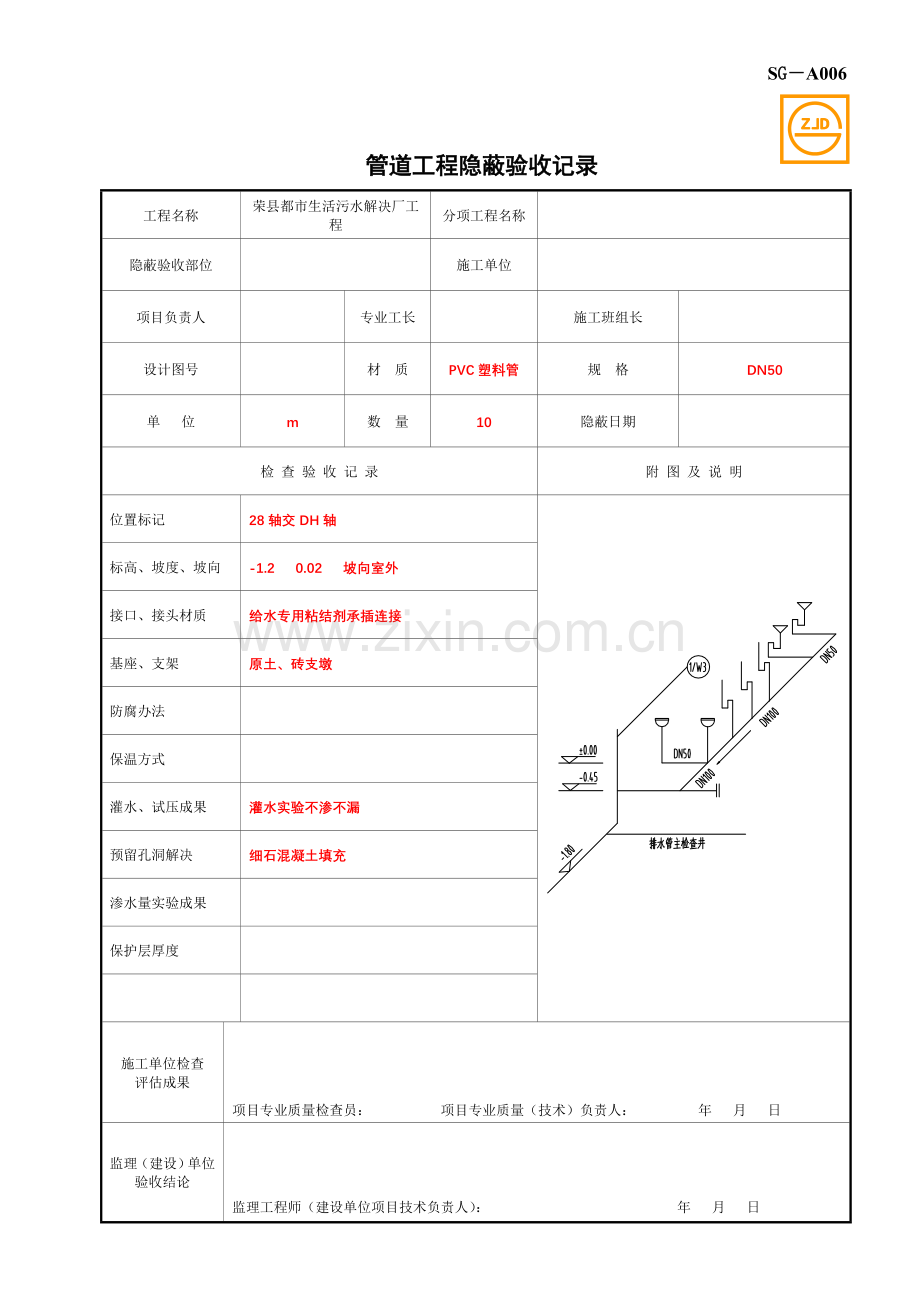 管道综合项目工程隐蔽验收记录.doc_第1页
