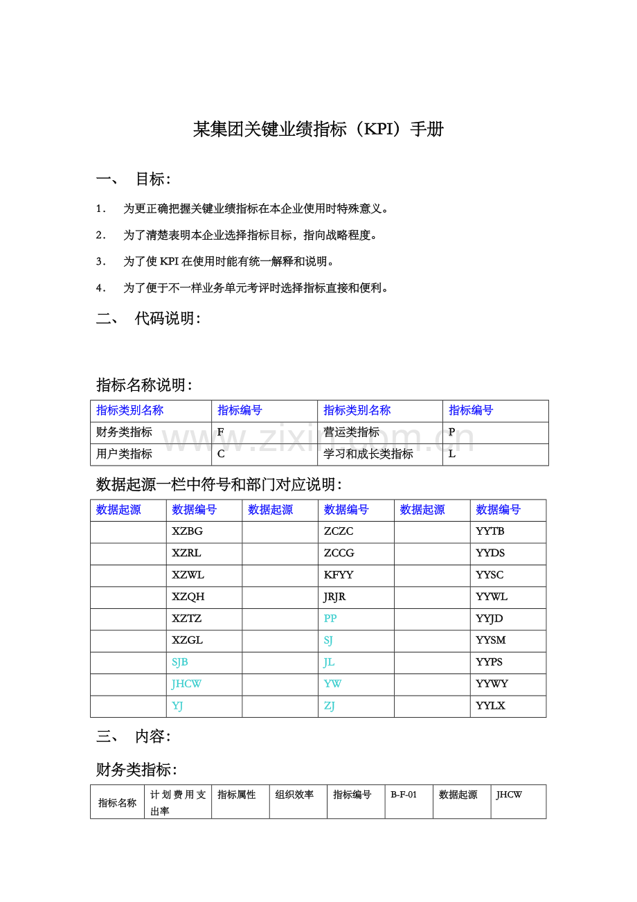 集团KPI关键业绩指标手册模板.doc_第1页