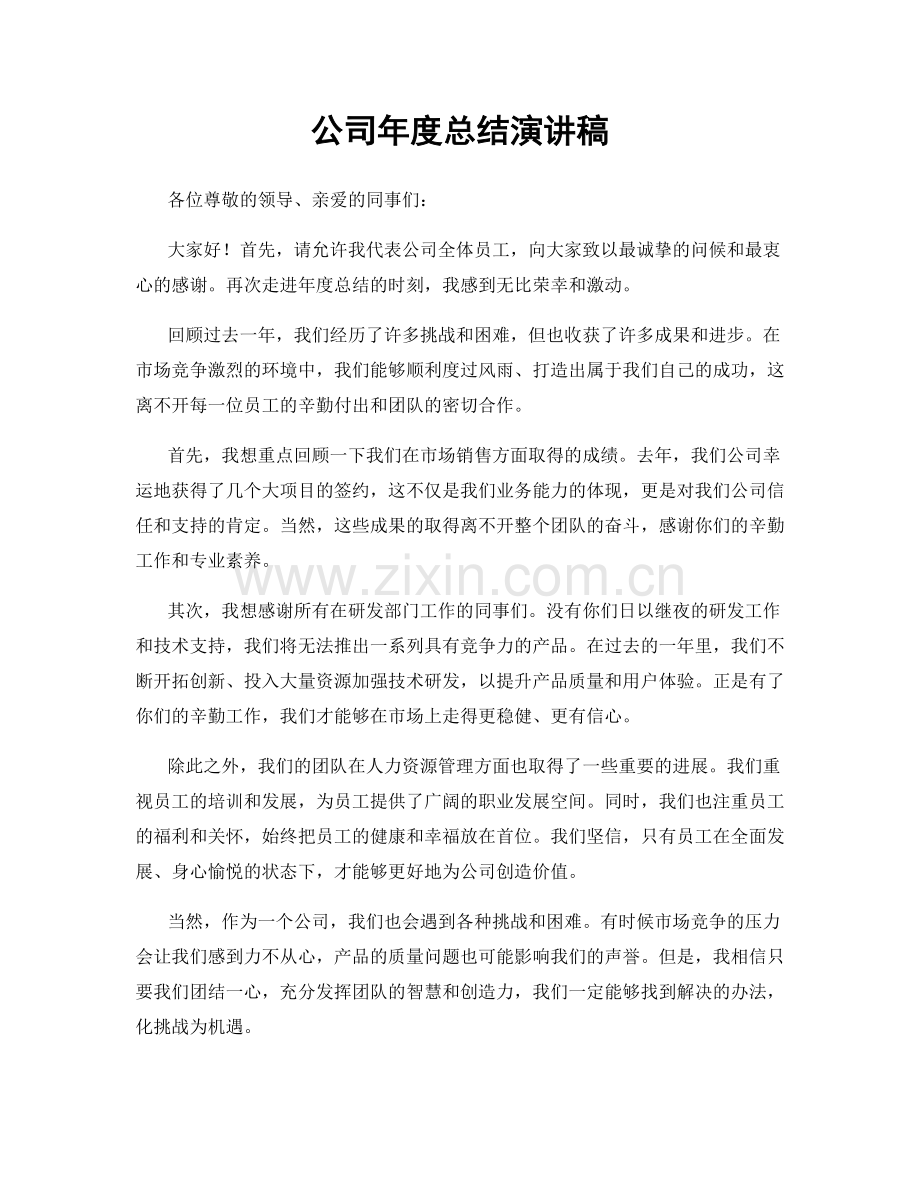 公司年度总结演讲稿.docx_第1页