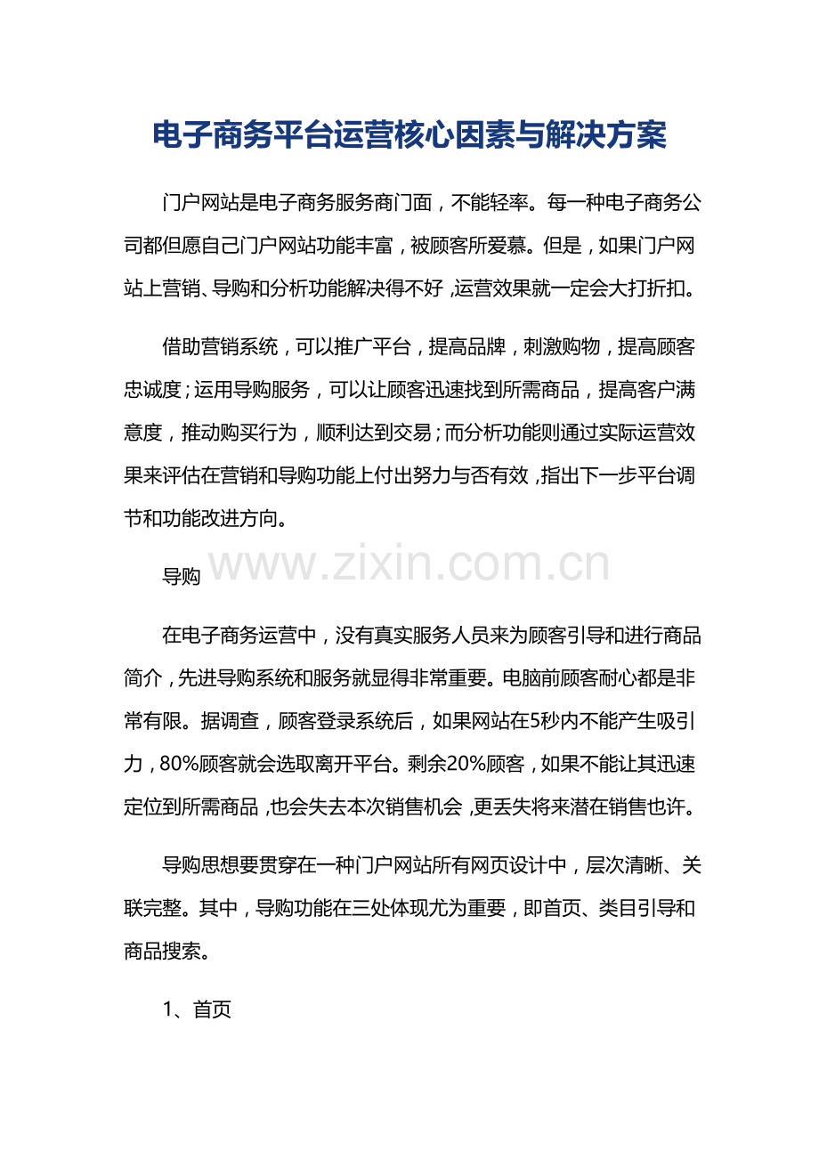 电子商务平台运营的关键因素与解决专项方案.doc_第1页