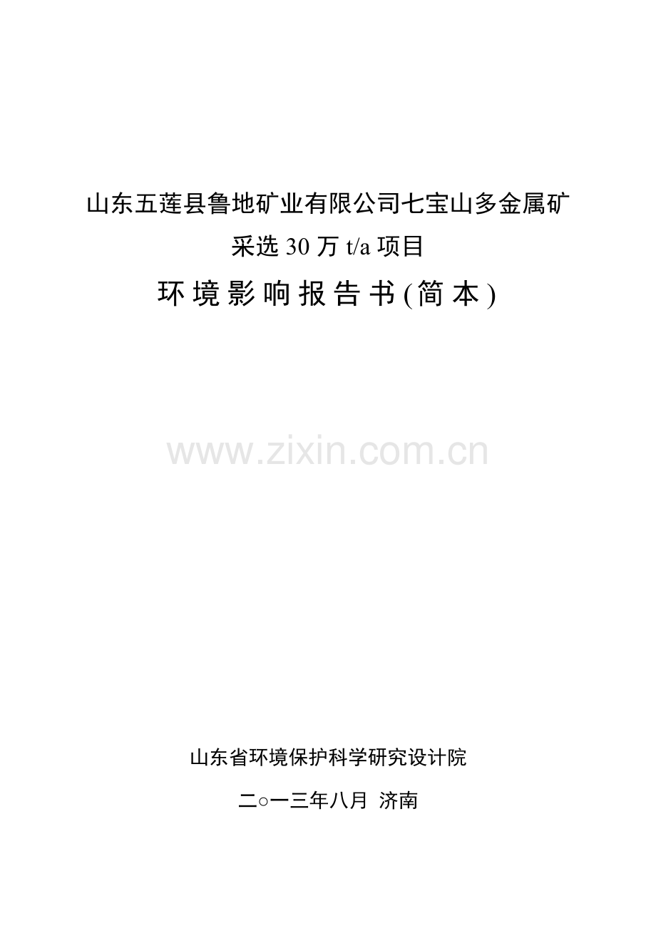 山东五莲县鲁地矿业有限公司七宝山多金属矿采选30万ta项目环境影响评价报告书.doc_第1页