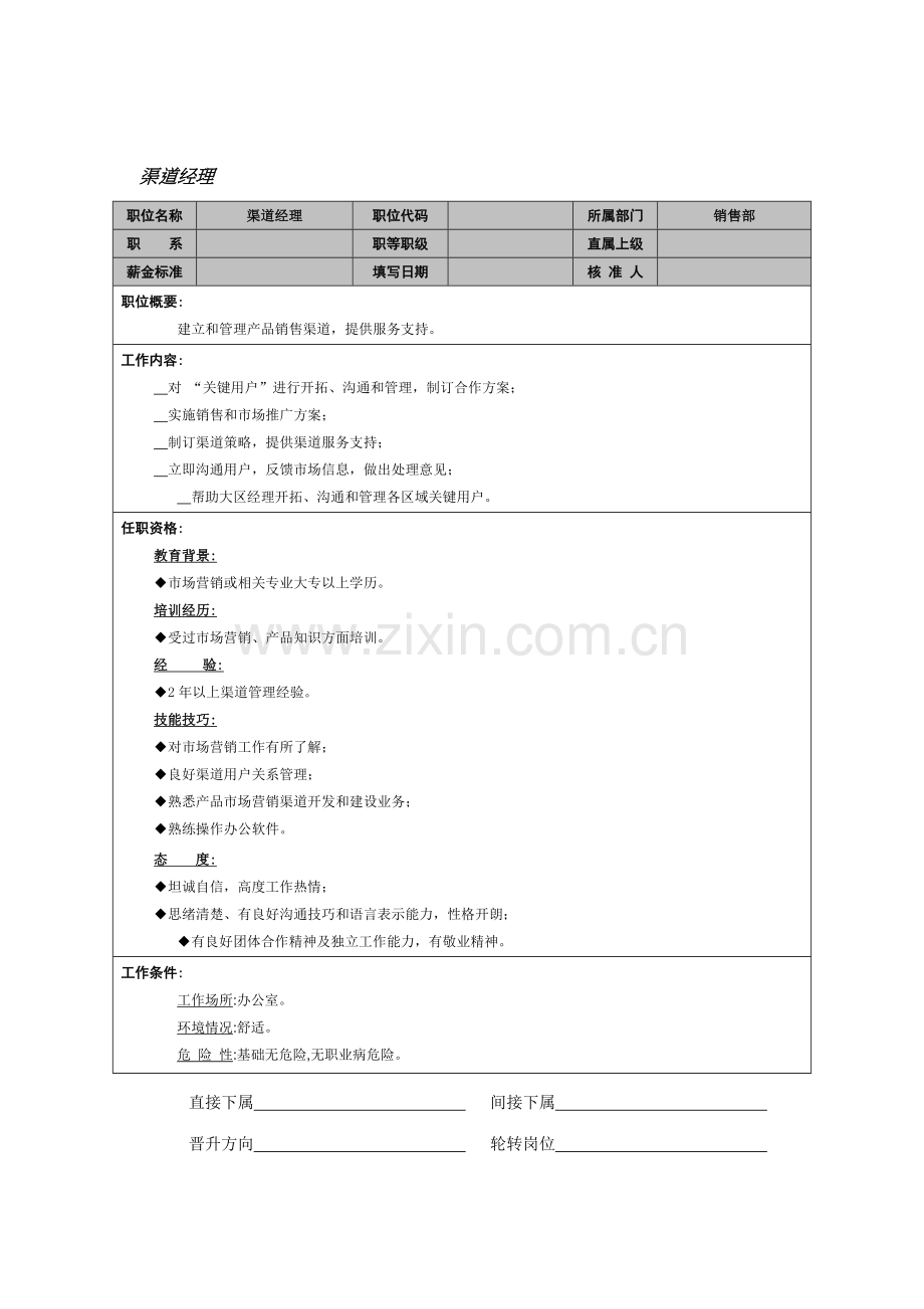 渠道经理岗位说明书(2)样本.doc_第1页