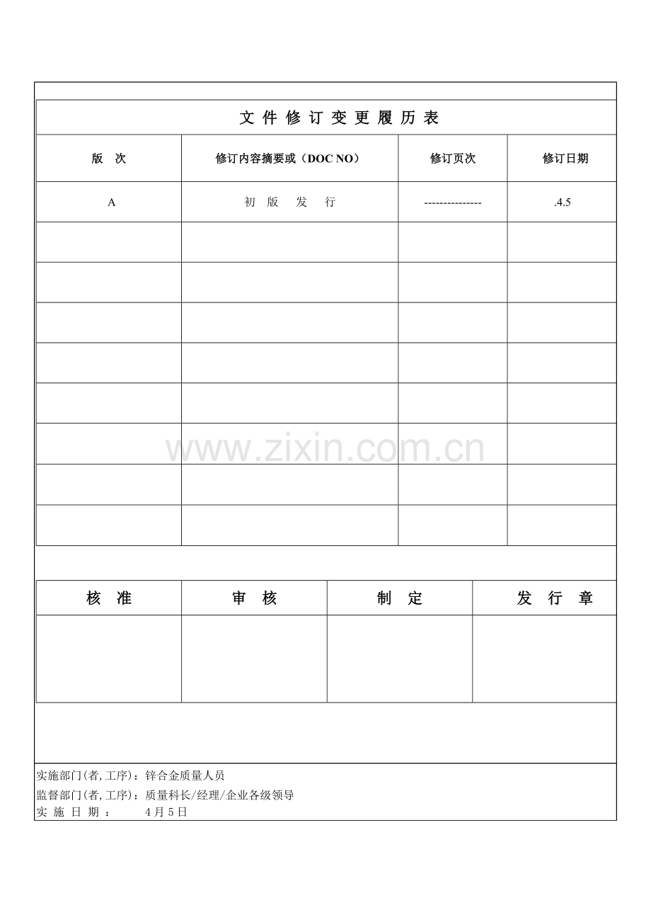 锌合金质量人员工作手册模板.doc_第1页