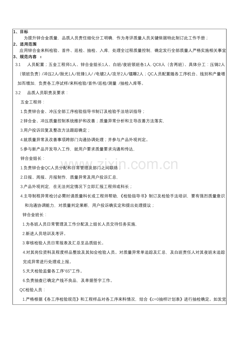 锌合金质量人员工作手册模板.doc_第2页
