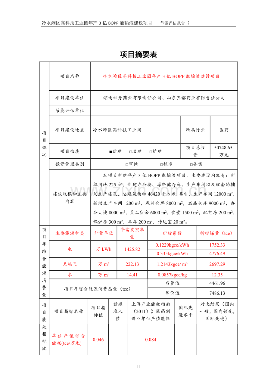 年产3亿瓶bopp注射液节能评估报告.doc_第2页