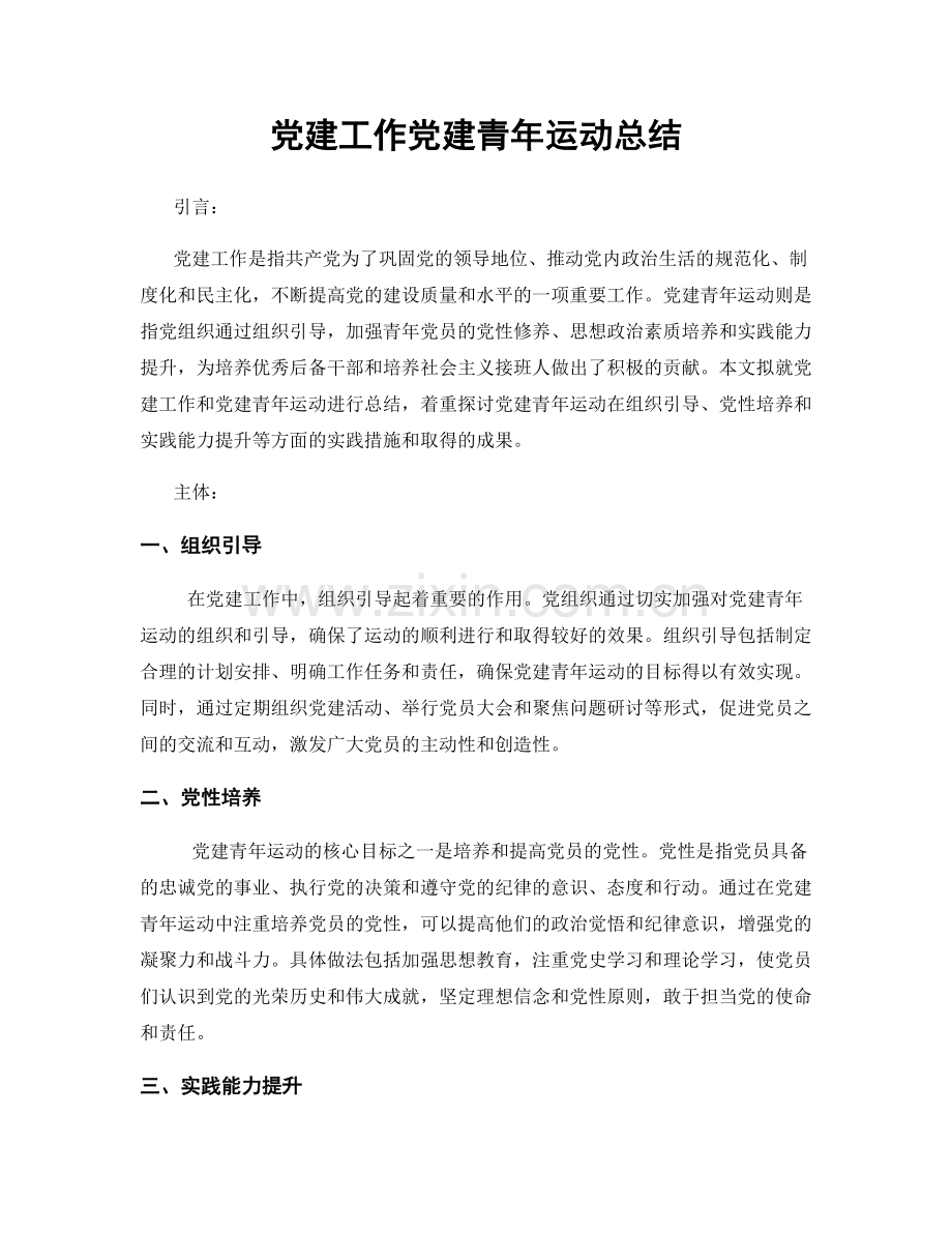 党建工作党建青年运动总结.docx_第1页