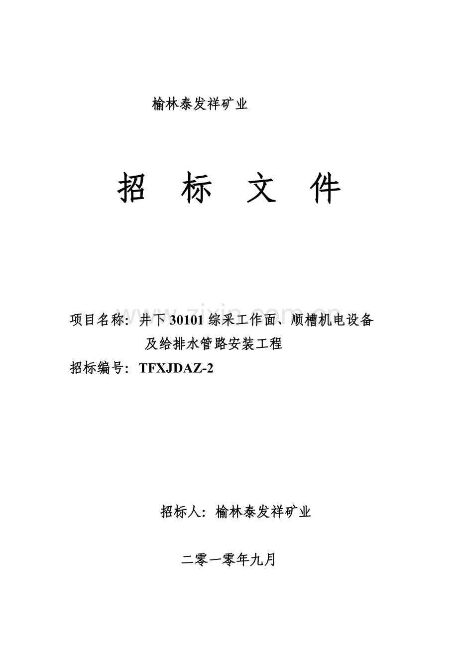 综采面机电设备安装招标文件模板.doc_第1页