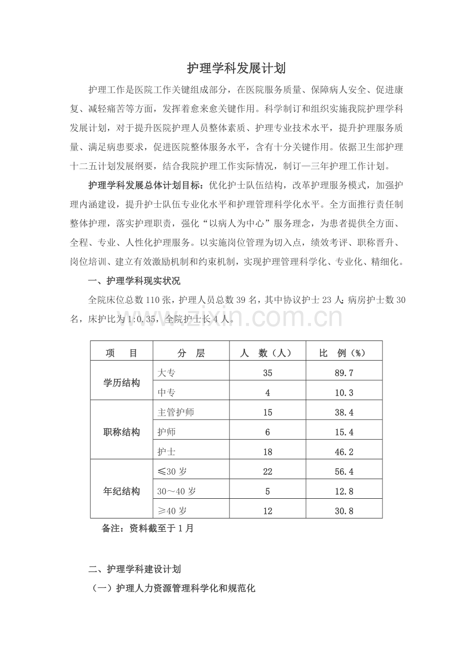 护理学科发展规划方案.doc_第1页