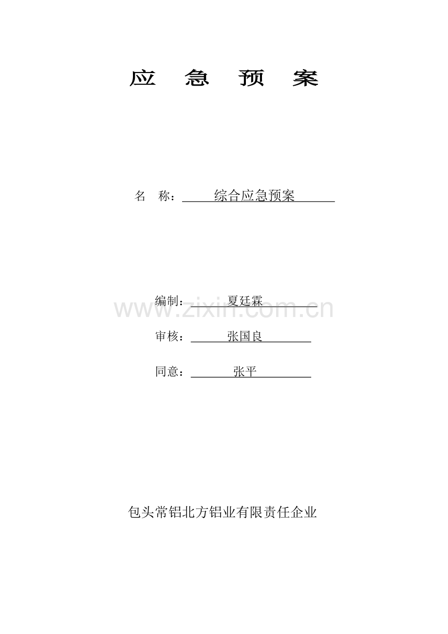 铝业有限责任公司综合应急预案样本.doc_第1页